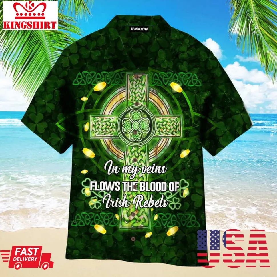 Beautiful Celtic Cross Aloha Hawaiian Shirt Size up S to 5XL