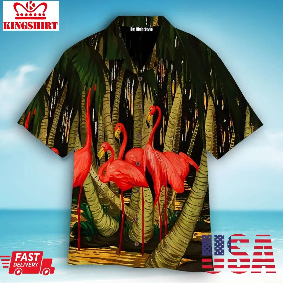 Beautiful Flamingo Coconut Tropical Hawaiian Shirt Plus Size