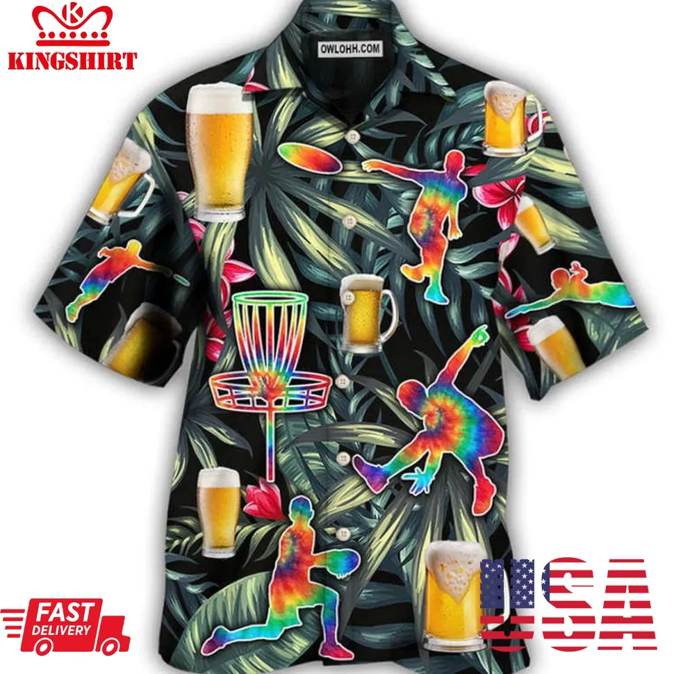 Beer And Disc Golf Tropical Flower Tie Dye Hawaiian Shirt Unisex