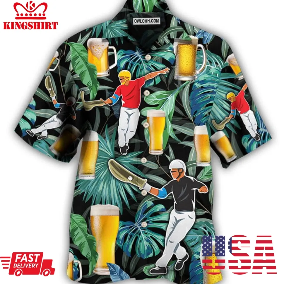 Beer And Jai Alai Tropical Pattern Hawaiian Shirt Size up S to 5XL