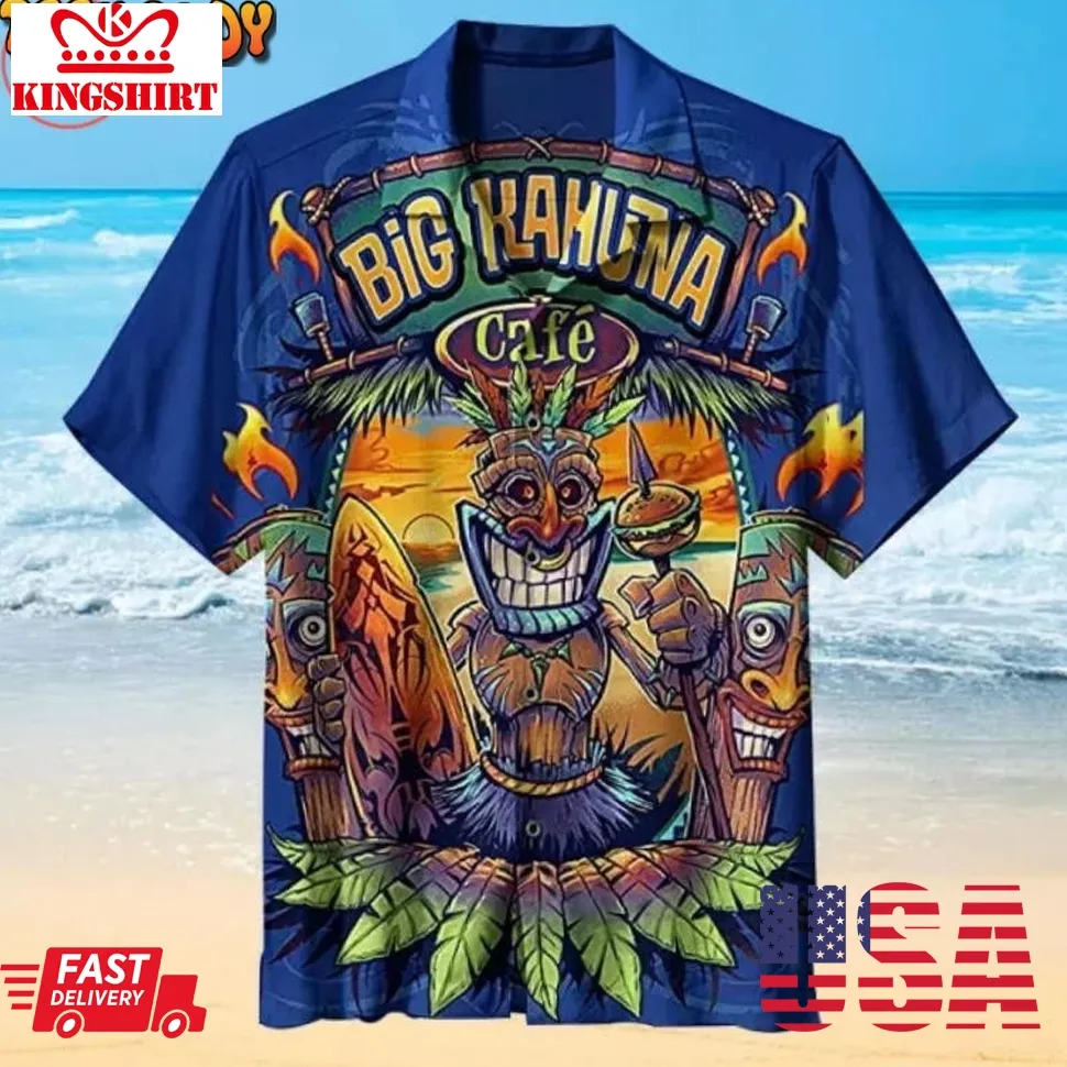 Big Kahuna Cafe Tiki Hawaiian Shirt Plus Size