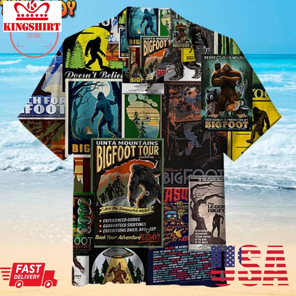 Bigfoot Poster Collage Hawaiian Shirt Unisex