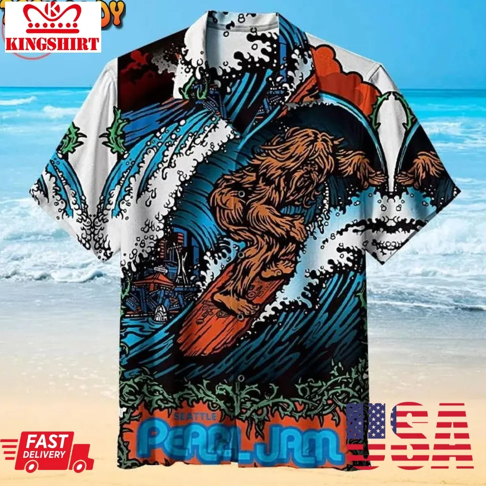 Bigfoot Surfing Hawaiian Shirt Unisex