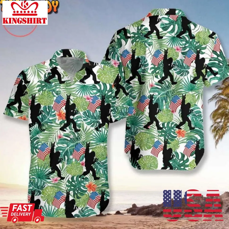 Bigfoot Tropical Hold Usa Flag Hawaiian Shirt Unisex