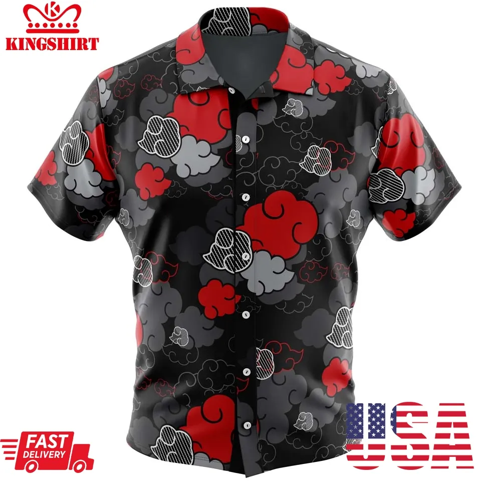 Black Aloha Akatsuki Naruto Button Up Hawaiian Shirt Unisex