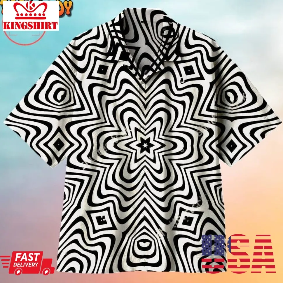 Black And White Hexagonal Ripples Universal Hawaiian Shirt Size up S to 5XL