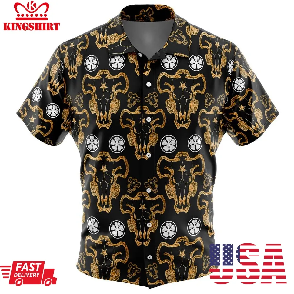 Black Bulls Black Clover Button Up Hawaiian Shirt Plus Size