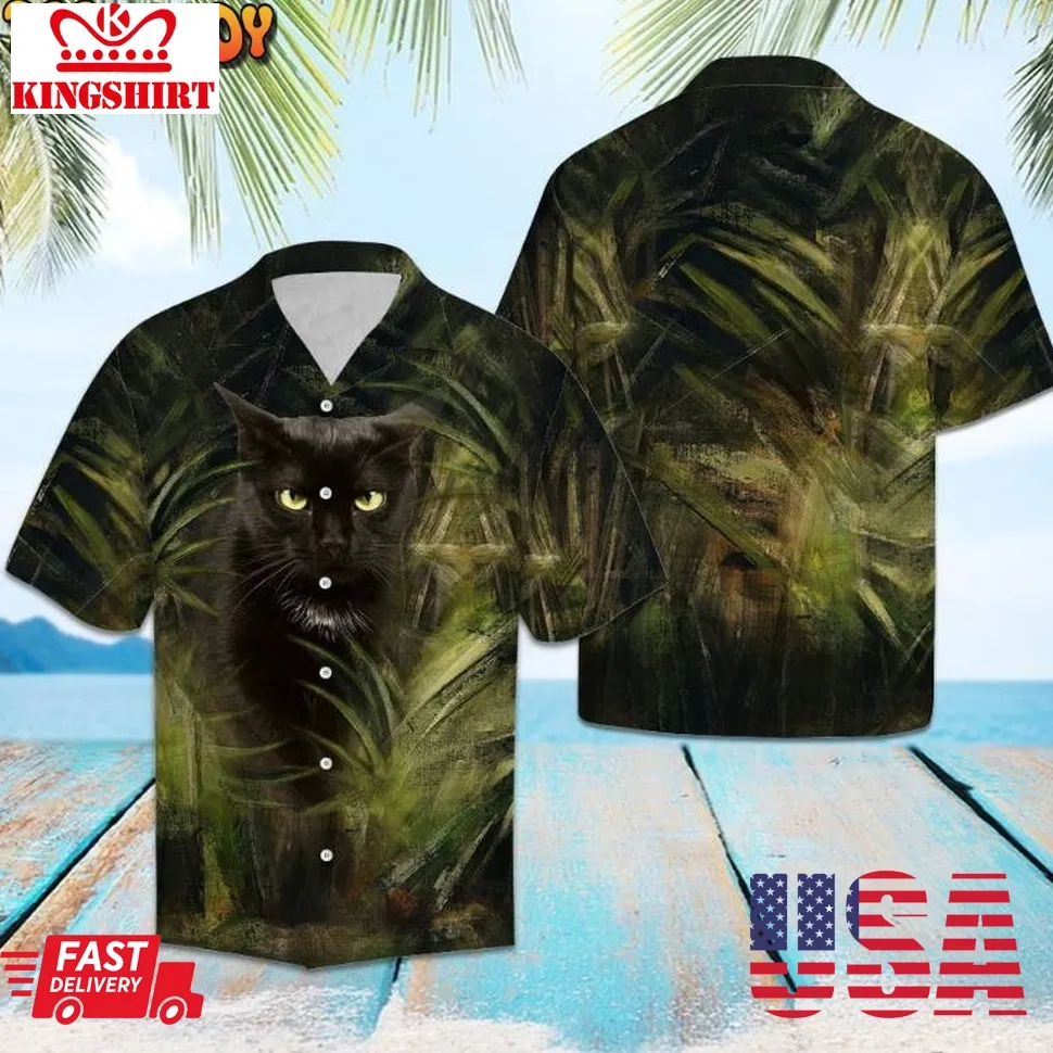 Black Cat So Cool Green Awesome Hawaiian Shirt Plus Size