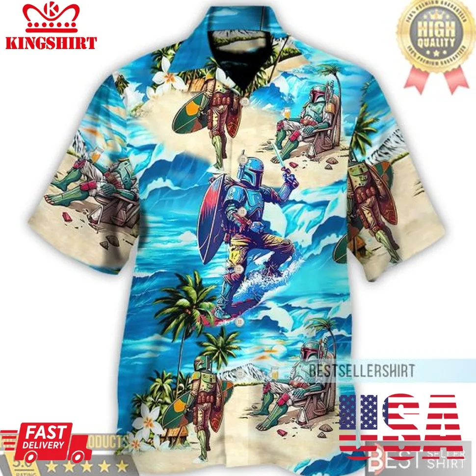 Boba Fett Star Wars Surfing Hawaiian Shirt For Men Women Kids Dad Gifts Size up S to 5XL