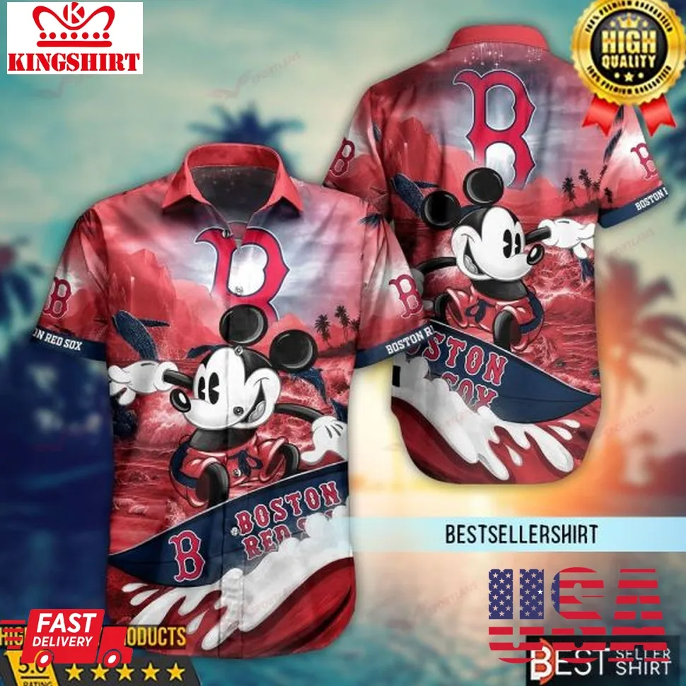 Boston Red Sox Mickey Mlb Disney Hawaiian Shirt Mickey Mouse Surfing Size up S to 5XL