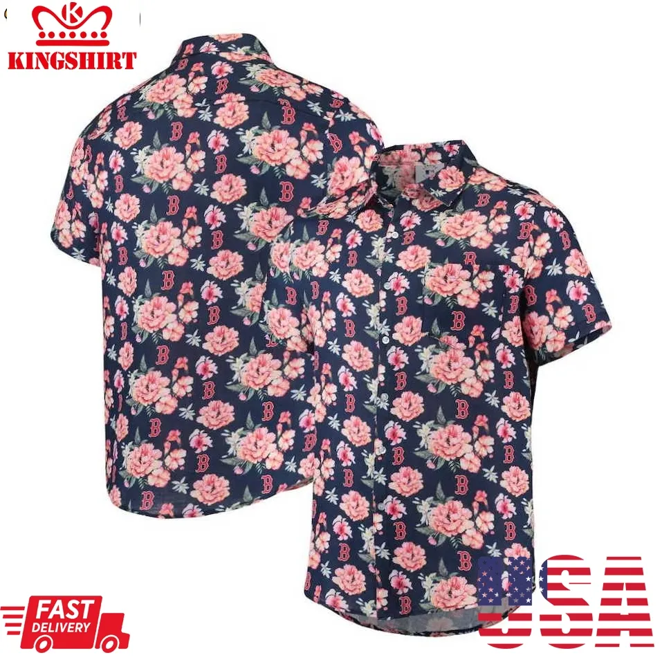 Boston Red Sox Navy Floral Hawaiian Shirt Plus Size