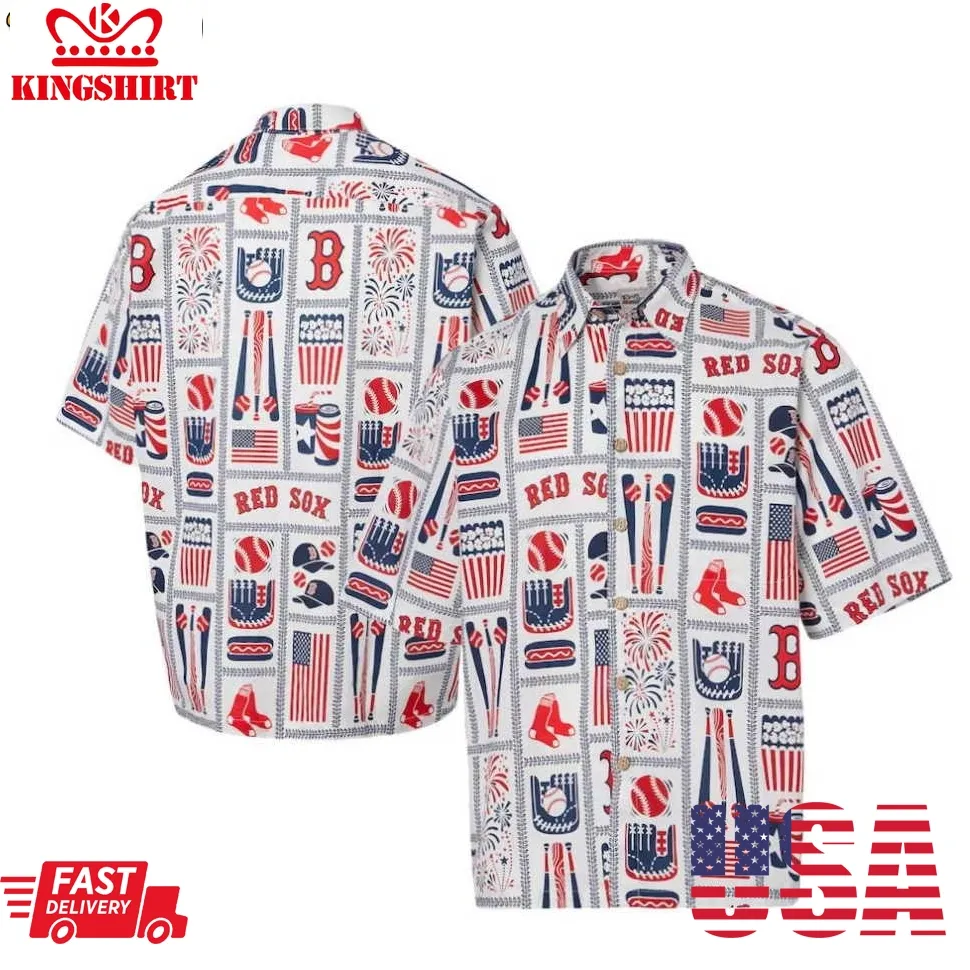 Boston Red Sox White Americana Hawaiian Shirt Plus Size