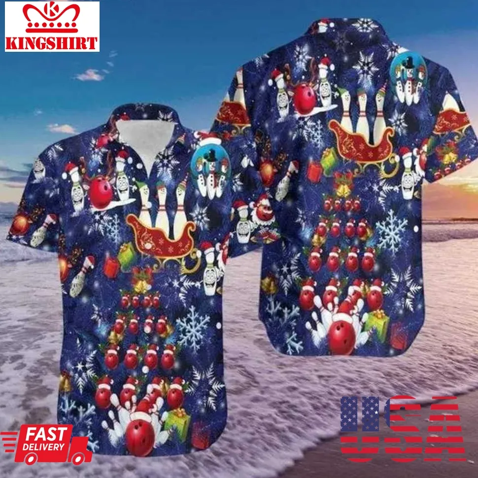 Bowling Merry Christmas Blue Hawaiian Shirt Plus Size