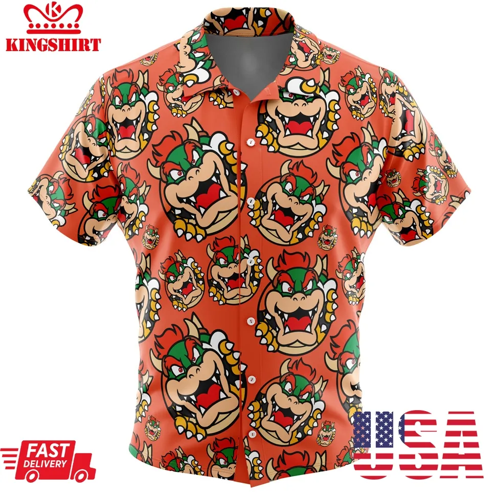Bowser Super Mario Button Up Hawaiian Shirt Size up S to 5XL