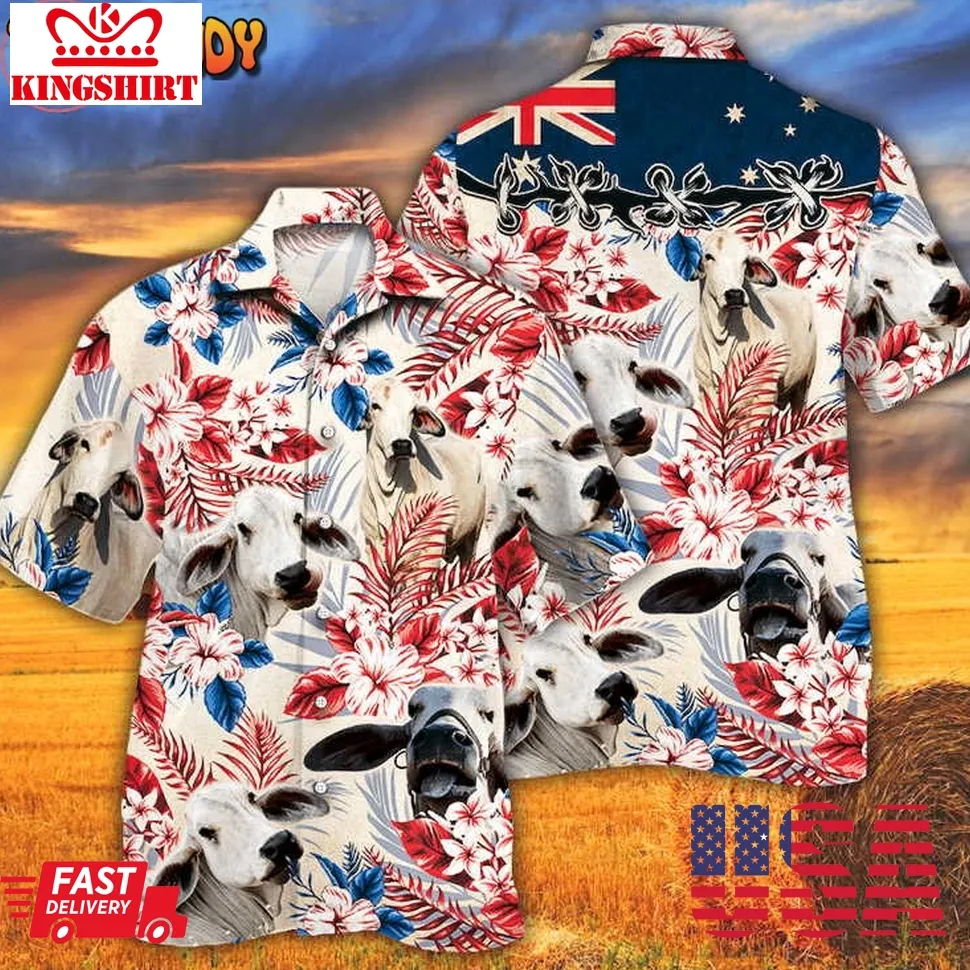Brahman Cattle Australian Flag Hawaiian Shirt Unisex