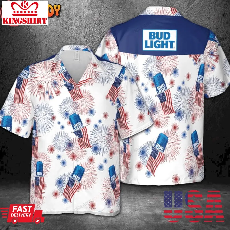 Bud Light American Flag Fireworks Hawaiian Shirt Unisex