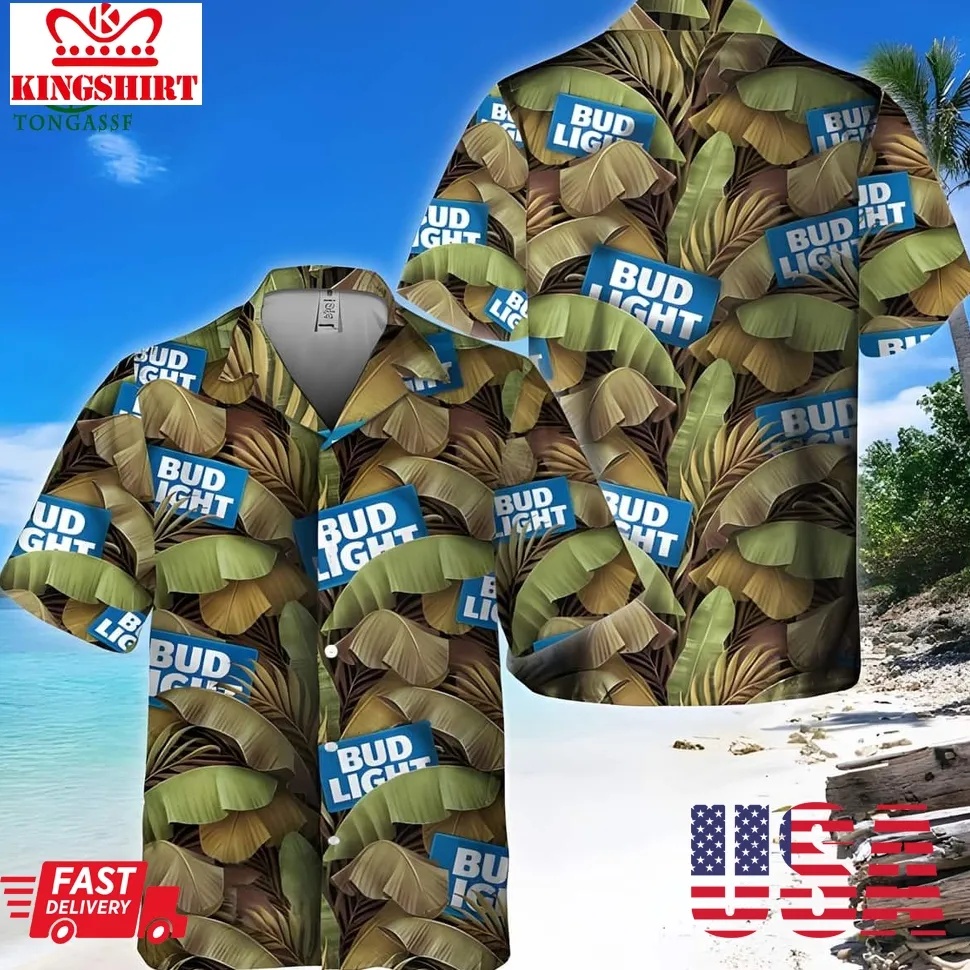 Bud Light Beer Banana Leaves Pattern Hawaiian Shirt Unisex