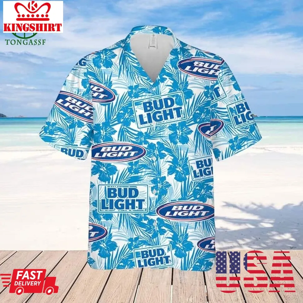 Bud Light Beer Hawaiian Shirt Tropical Flower Pattern All Over Print Size up S to 5XL