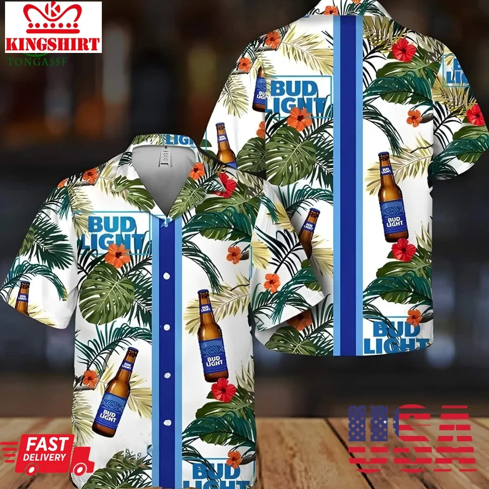 Bud Light Beer Tropical Summer Flower Beach Lovers Gift Hawaiian Shirt Plus Size