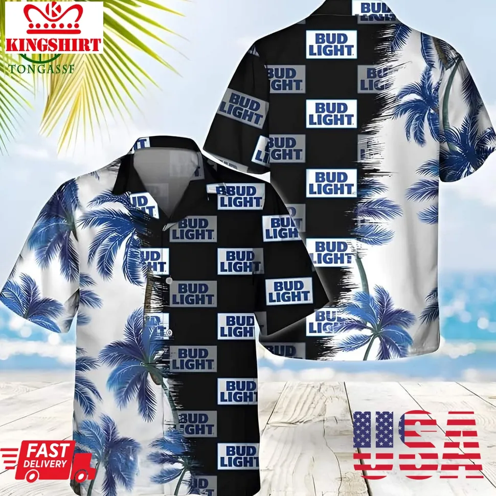 Bud Light Hawaiian Shirt Palm Trees Beer Gift For Beach Lovers Plus Size