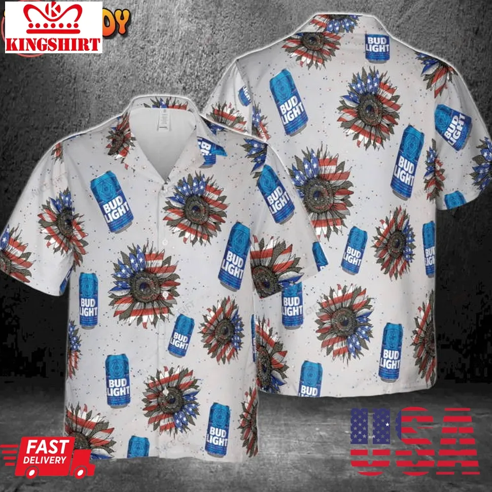 Bud Light Sunflowered 4Th Of July Hawaiian Shirt Plus Size