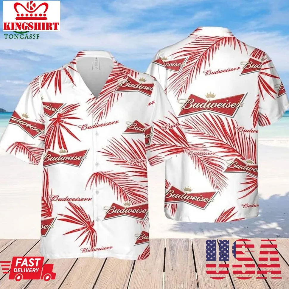 Budweiser Beer Hawaiian Shirt Palm Leaves Pattern Beach Vacation Gift Unisex