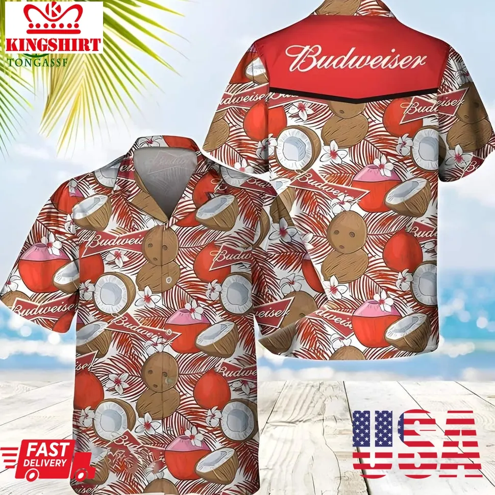 Budweiser Beer Tropical Coconut Pattern Hawaiian Shirt Plus Size