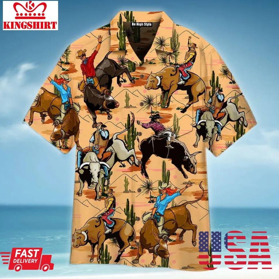 Bull Riding On Desert Hawaiian Shirt Unisex