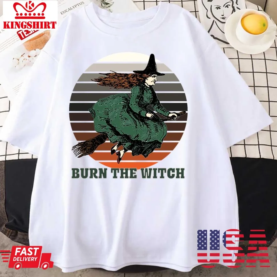 Burn The Witch Halloween Green And Sunset Unisex T Shirt Plus Size