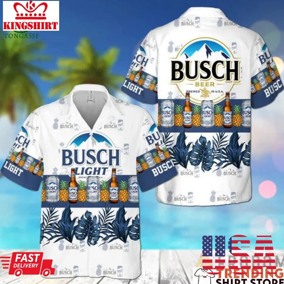 Busch Light Premium Hawaiian Shirt Tropical Leaves Pineapples And Beer Unisex