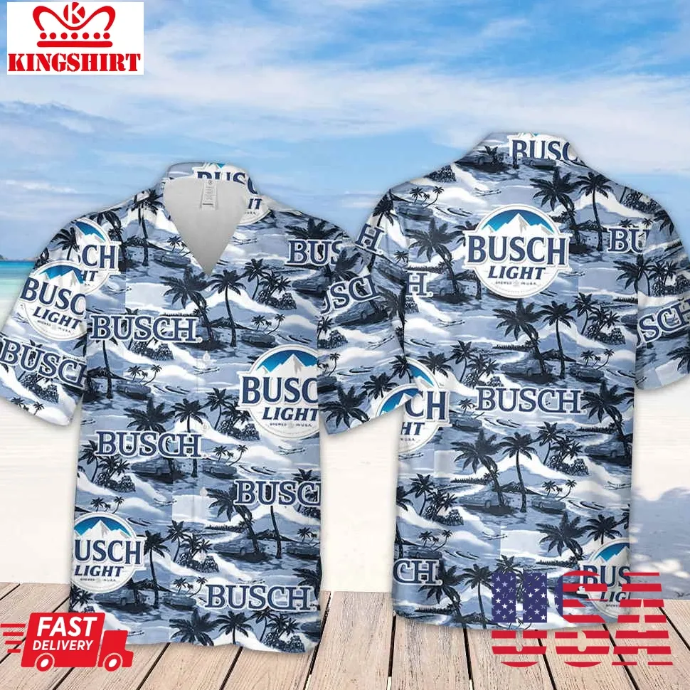 Busch Light Sea Island Pattern Hawaiian Shirt Plus Size