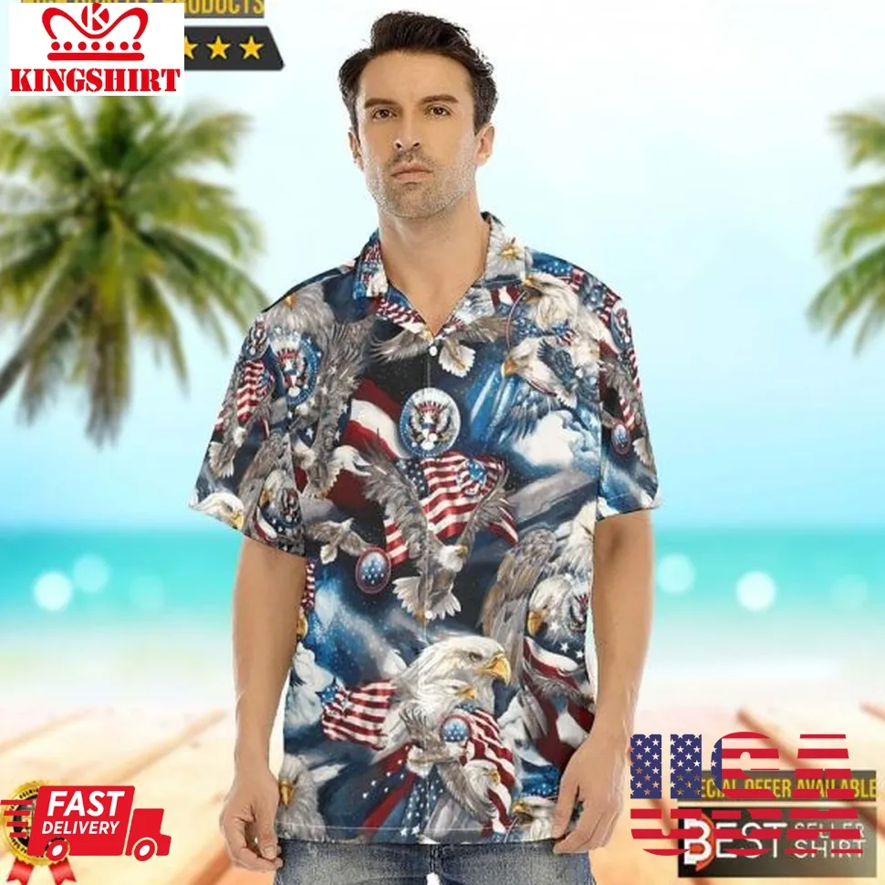 Camp Collar Short Sleeve Button Down Hawaiian Shirt 4Th Of July Shirts Plus Size