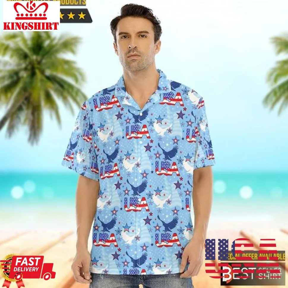 Camp Collar Short Sleeve Shirt For Summer And 4Th July Hawaiian Shirt 4Th Of July Shirts Size up S to 5XL