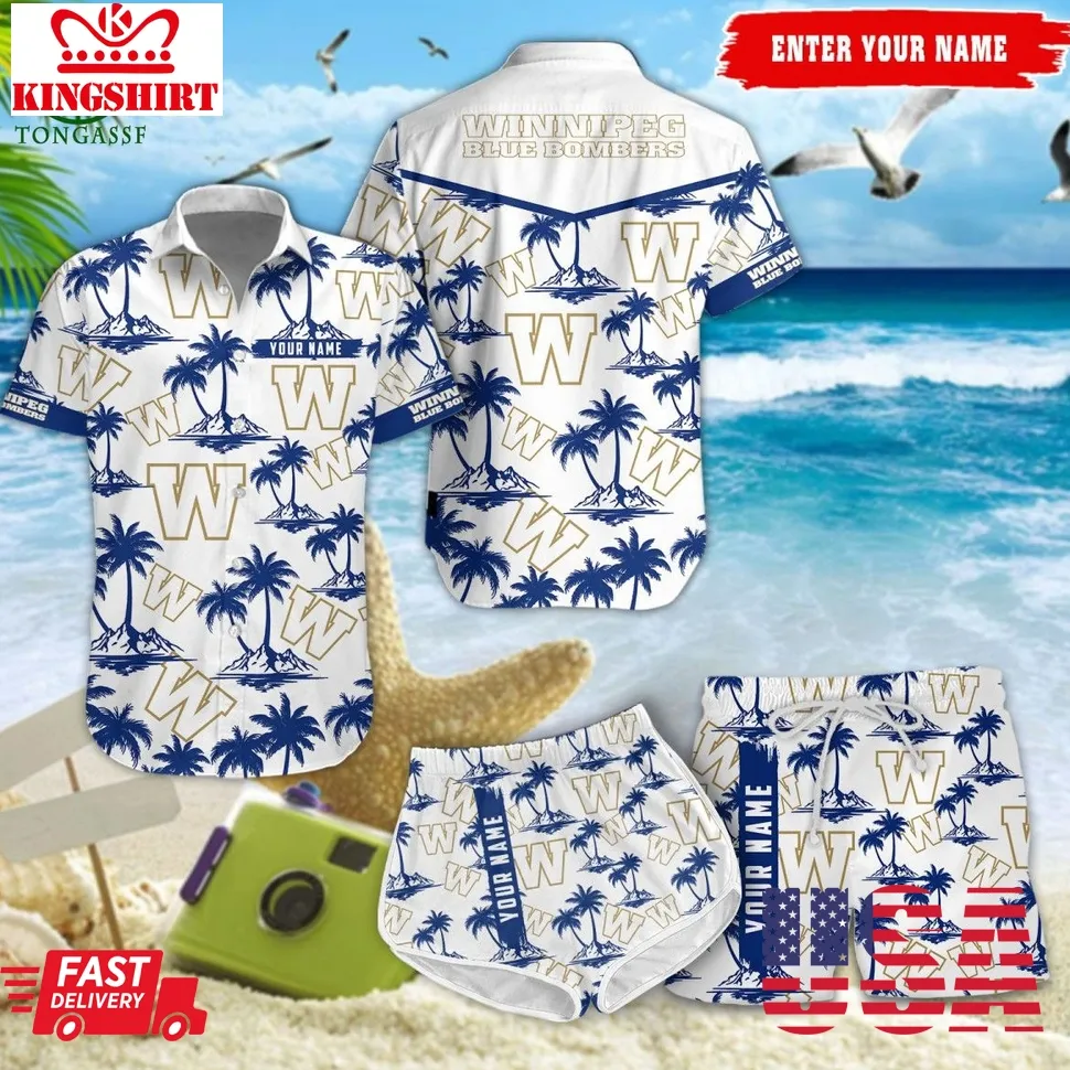 Cfl Winnipeg Blue Bombers Canadian League Custom Hawaiian Shirt Size up S to 5XL