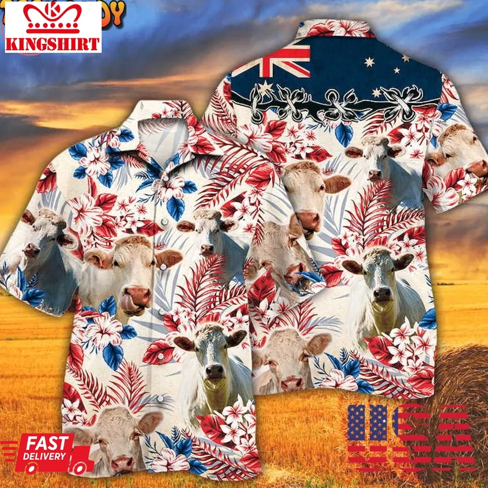 Charolais Cattle Australian Flag Hawaiian Shirt Unisex