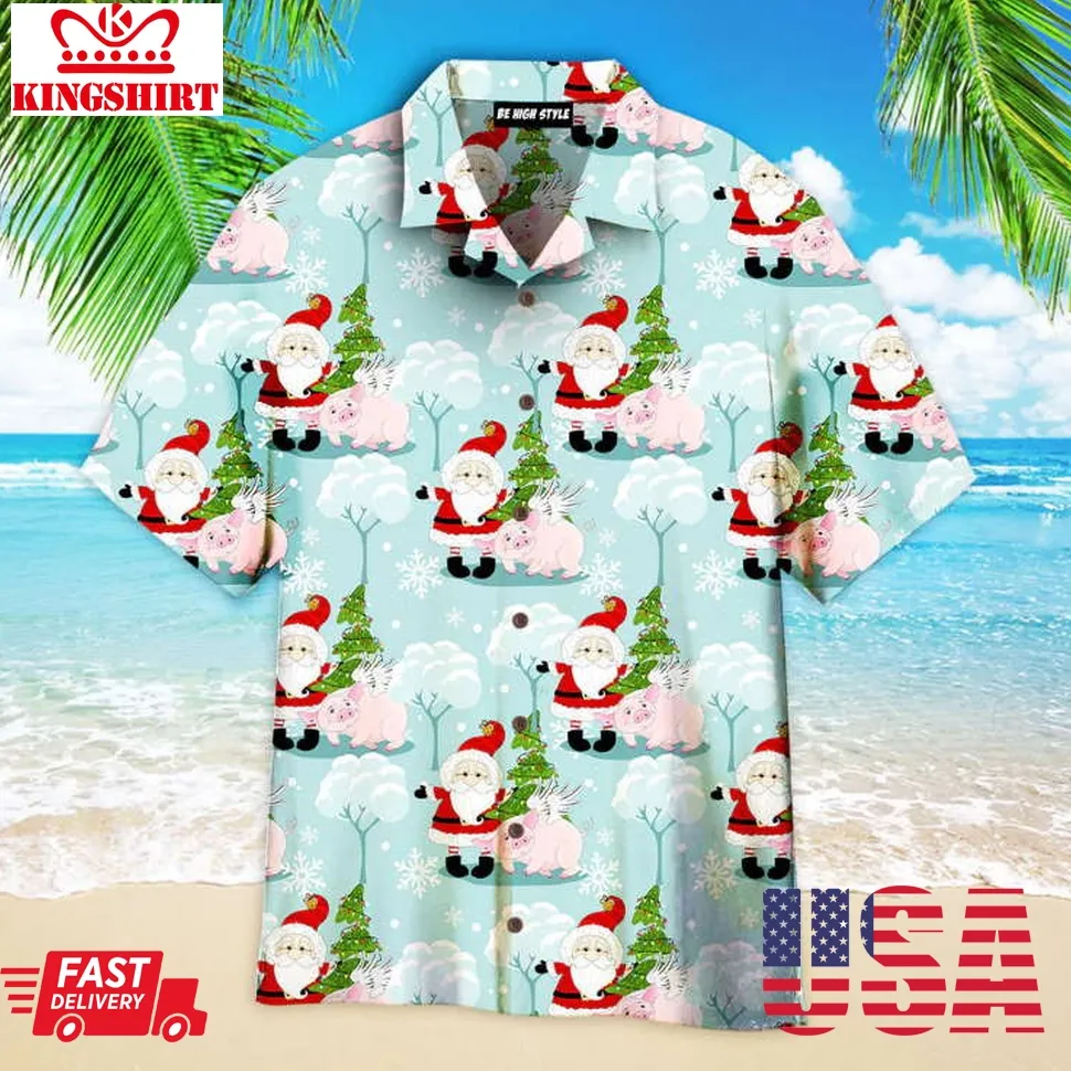 Christmas Pigmas And Little Santa Pattern Aloha Hawaiian Shirt Size up S to 5XL