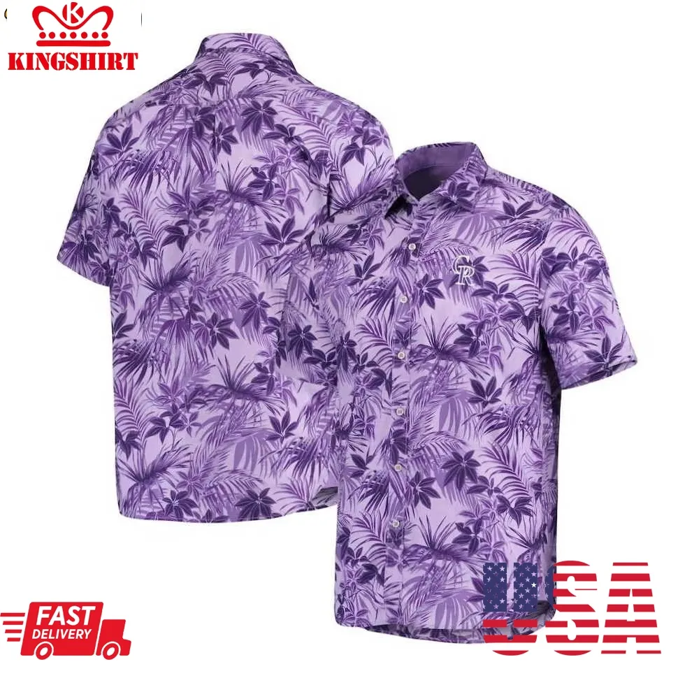 Colorado Rockies Tommy Bahama Purple Sport Reign Forest Fronds Hawaiian Shirt Unisex