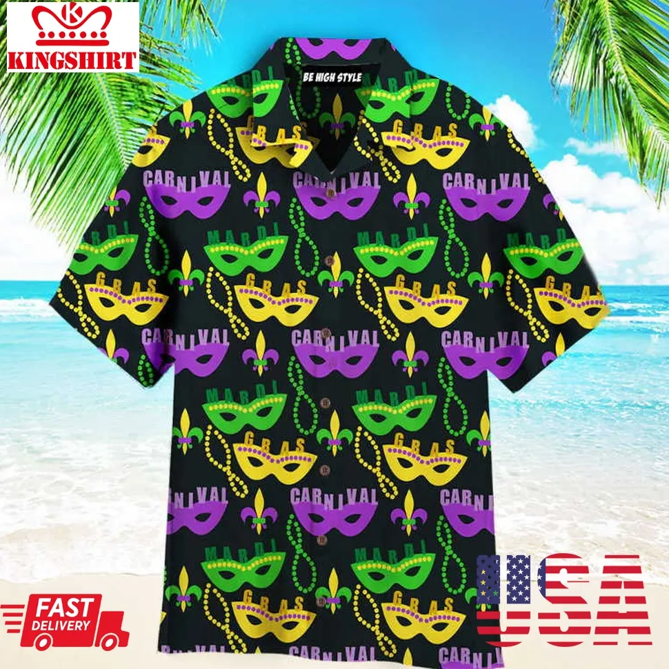 Colorful Mardi Gras Masks Aloha Hawaiian Shirt Size up S to 5XL