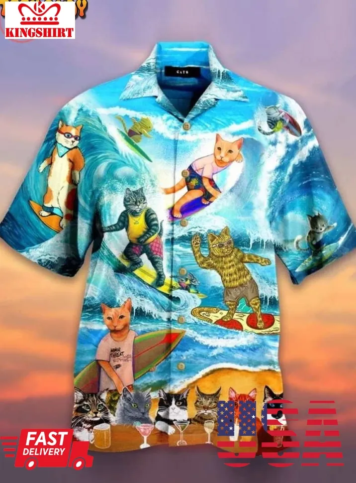 Cool Surfing Cat Unisex Hawaiian Shirt Plus Size