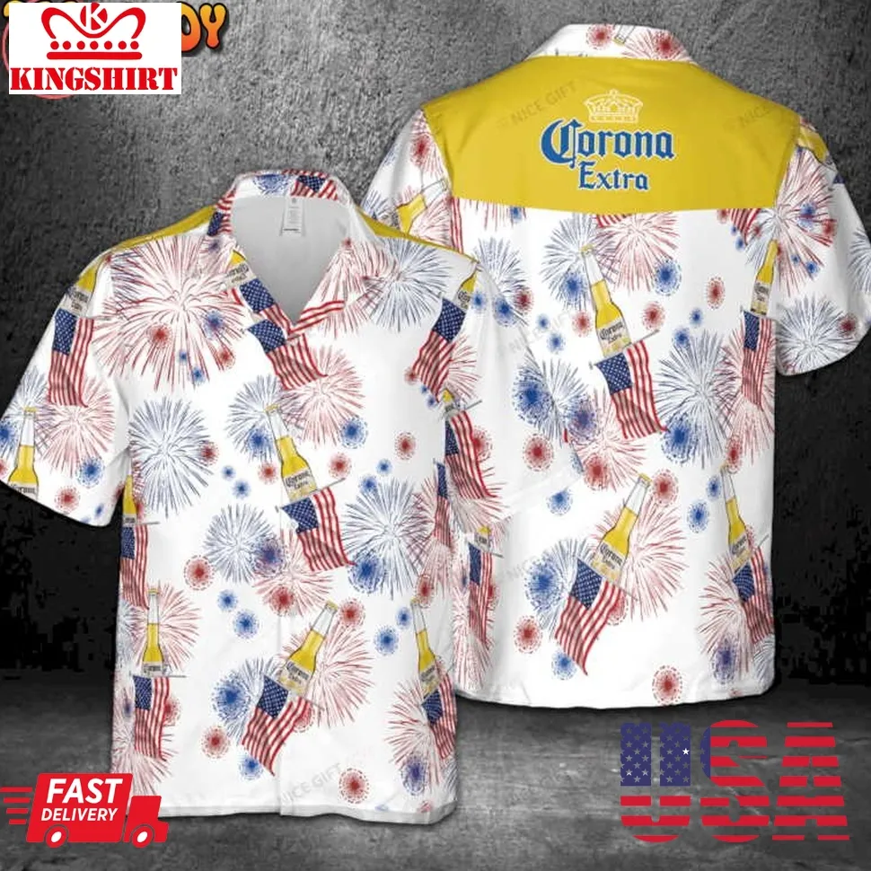 Corona Extra American Flag Fireworks Hawaiian Shirt Unisex