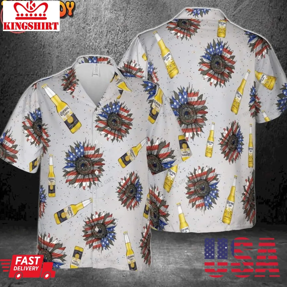 Corona Extra Sunflowered 4Th Of July Hawaiian Shirt Unisex