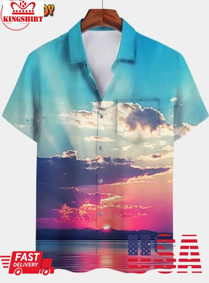 Cotton Blend Square Neck Vintage Hawaiian Shirts Unisex