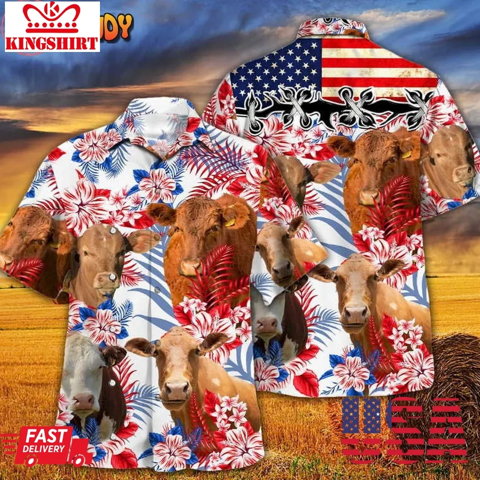 Cow American Flag Hawaiian Shirt Plus Size