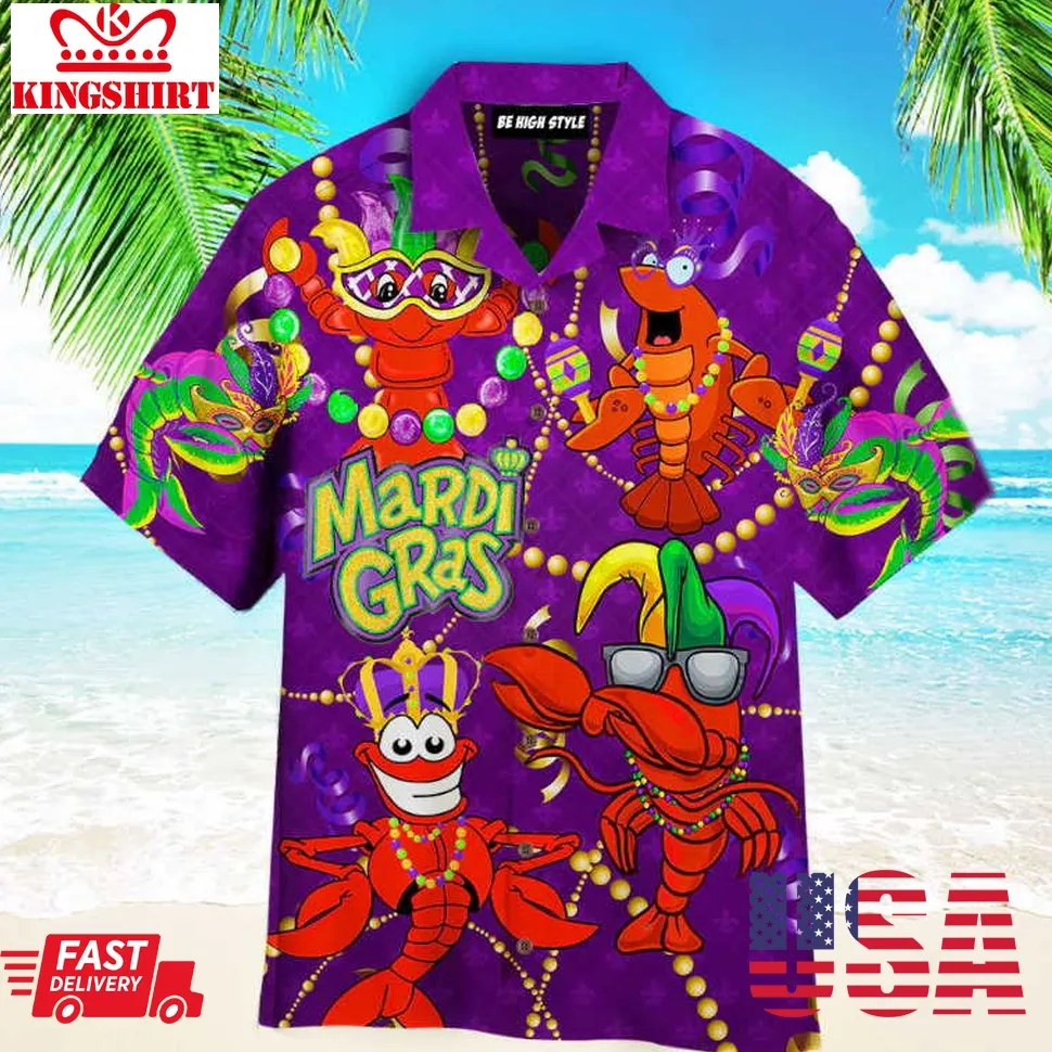 Crawfish Mardi Gras Aloha Hawaiian Shirt Size up S to 5XL