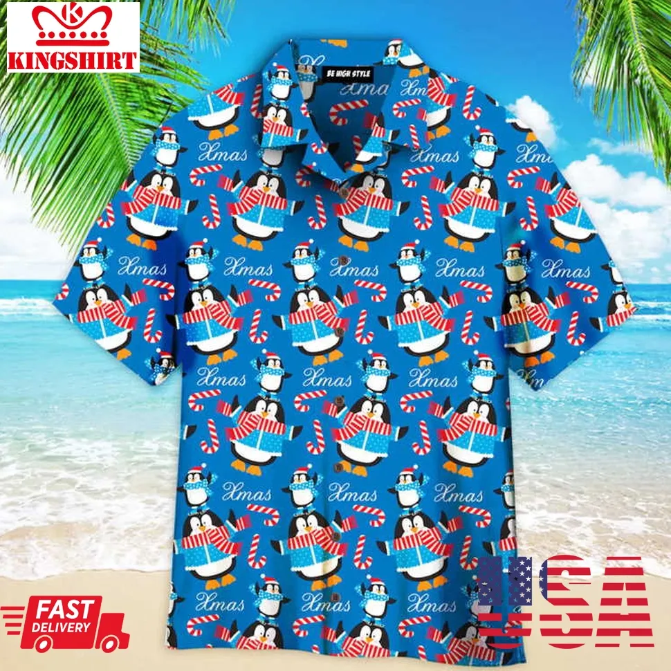Cute Christmas Penguin Pattern Aloha Hawaiian Shirt Size up S to 5XL