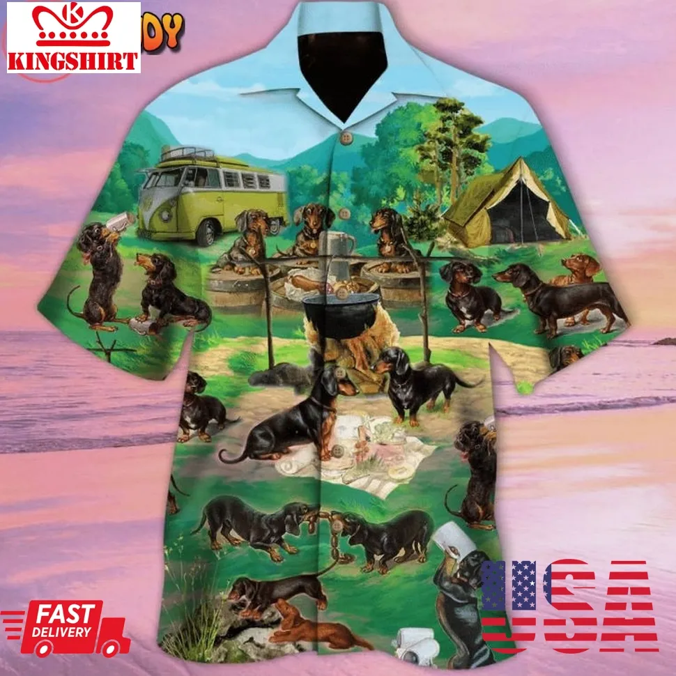 Dachshunds Go Camping Hawaiian Shirt Plus Size
