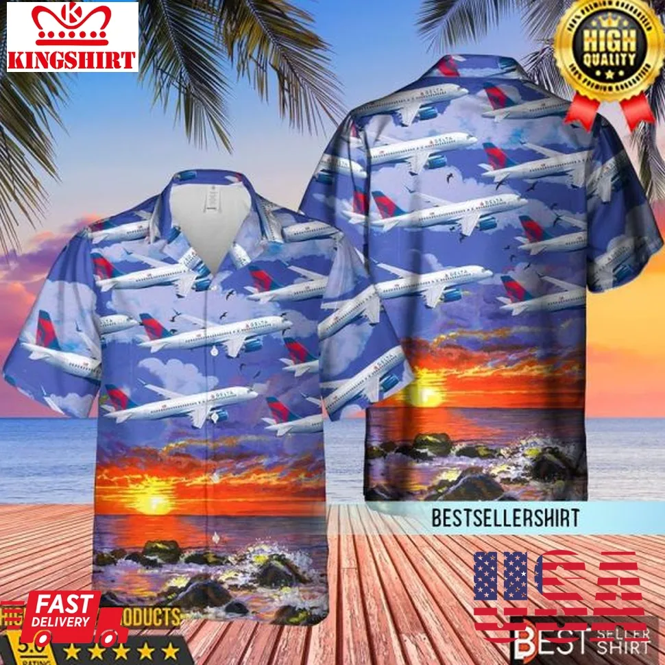 Delta Air Lines Airbus A220 300 Aircraft Hawaiian Shirt Outfit Unisex