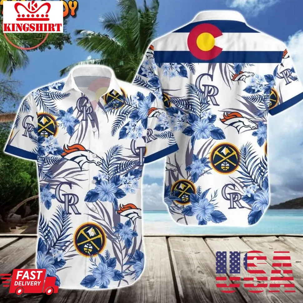 Denver Broncos Denver Nuggets Colorado Rockies Hawaiian Shirt Size up S to 5XL