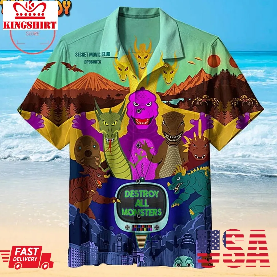Destroy All Monsters Hawaiian Shirt Size up S to 5XL