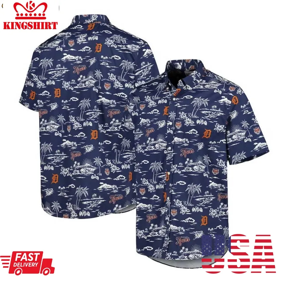 Detroit Tigers Navy Kekai Performance Hawaiian Shirt Plus Size